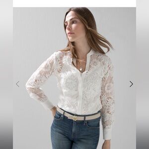 NWT White House Black Market 3-D Lace Shirt, White, Size S